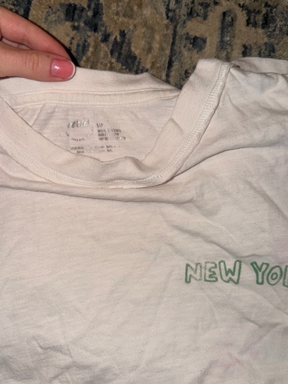 aerie White Short Sleeve "NEW YORK" Graphic Tee with Green Print
